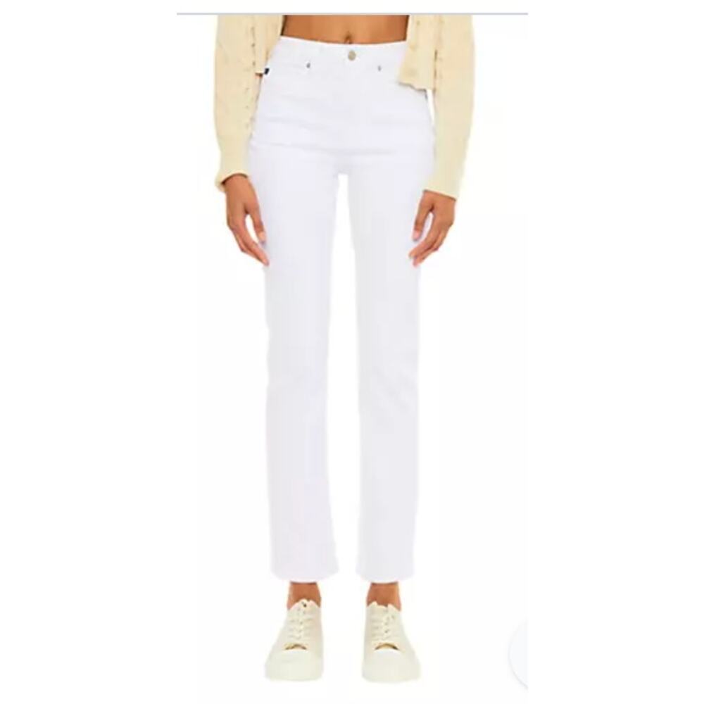 Kancan Straight Leg High Rise White Denim Jeans, 27